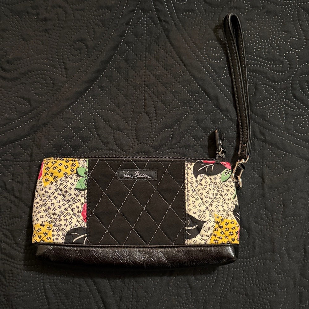 Vera Bradley Quilted Black and Multicolor Wristlet